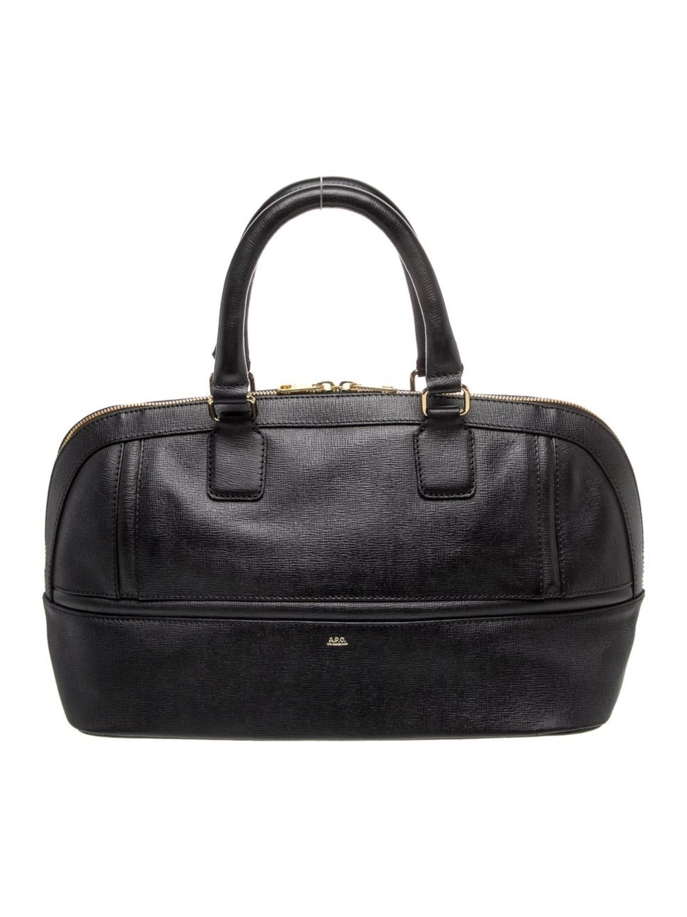 Black Leather Structured Briefcase Handbag - Minimal Design